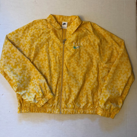 Nike Sports Daisy Woven Yellow Floral Houndstooth windbreaker Jacket Sz-L. DD5 - Picture 9 of 16
